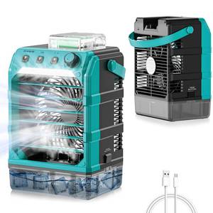 lot 5021 image: Rozlchar Portable Cooling Fan Compatible for Makita 18V Battery(No Battery) wUSB Input Powered, Outdoor Camping Fan wMist, Timing Function, 1600mL Water Tank & LED for Home, Outside, Camping - Retail $49