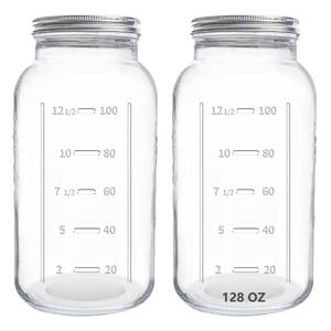 lot 5022 image: eleganttime 128 oz Mason Jars Extra Wide Mouth 2 Pack, 1 Gallon Glass Large Jars with Airtight Lid, Safe for Food Storage,Curing, Fermentation and Preservation(Not standard wide mouth) - Retail $28