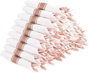 lot 5023 image: Supernal Set of 60 Packs Rose Gold Silverware - Heavy Weight Cutlery with Linen Napkin Suit for Wedding, Party - Retail $40