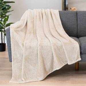 lot 5026 image: PAVILIA Beige Cream Throw Blanket for Couch Bed, Soft Fleece Throws for Sofa Chair, Fuzzy Waffle Textured Blanket, Cozy Warm Lightweight All Season Blanket Throw, 50x60 - Retail $17
