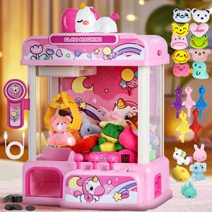 lot 5029 image: CWLAKON Claw Machine for Kids, Mini Vending Machine Girls Unicorn Toys with Sound & 20 Mini Toys, Candy Grabber Prize Dispenser Machine Electronic Arcade Games, Christmas Birthday Gifts, Pink - Retail $40