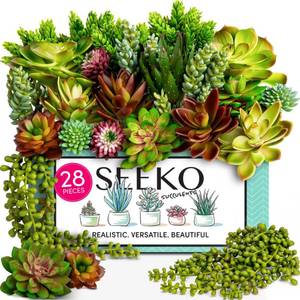 lot 5952 image: SEEKO Succulents Artificial Succulents �� 28pc Assorted Premium Fake Succulent Plants - Realistic Faux Plants - Retail $45