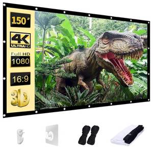 lot 5955 image: AAJK Outdoor Projector Screen 150 inch, Washable Projector Screen 169 Foldable Anti-Crease Portable Projector Movies Screen for Home Theater Outdoor Indoor Support Double Sided Projection - Retail $30