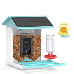 lot 5958 image: BROAIMX Bird Feeder with Camera, Free AI Forever for 11,000 Species, 64G TF Card & 1080P HD, Solar-Powered Wireless Outdoor Design, App Alerts & Two-Way Audio for Garden Wildlife Watching (Blue) - Retail $130