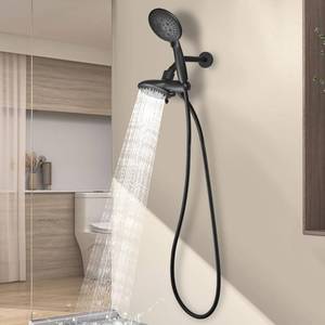 lot 5963 image: Cobbe 48-Setting 3-Way High Pressure Shower Head Combo with Handheld & Rain Shower - Black - Retail $33
