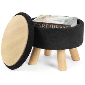 lot 5968 image: OGEMXU Ottoman Foot Rest, Small Round Ottoman with Storage, Boucle Teddy Velvet Footstool with Wood Legs, Soft Sponge Storage Ottoman for Living Room, Bedroom, Couch, Enterway (Black) - Retail $35