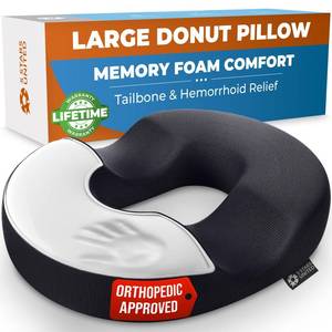 lot 5970 image: 5 STARS UNITED Donut Pillow Hemorrhoid Tailbone Cushion �� Large Cushion for Pain Relief �� Coccyx, Prostate, Sciatica, Pelvic Floor, Pressure Sores, Pregnancy, Postpartum Recovery, Black - Retail $35