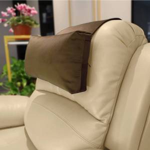 lot 5995 image: AmazeCov Velvet Recliner Head Pillow with Non-Slip Base - Adjustable Neck Support for Pain Relief in Home, Office and Travel (Brown) - Retail $33