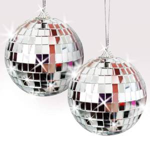lot 6241 image: ArtCreativity 4 Inch Mirror Disco Ball, Set of 2, Silver Disco Balls with Hanging String for Parties, Birthdays, & Weddings, 90��s Disco Party Decorations & Supplies, Ceiling D�cor Disco Accessories - Retail $17