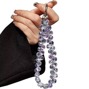 lot 6244 image: TENOC Beaded Phone Wrist Strap, Cellphone Lanyard Chain, Sparkling Wristlet Bracelet for Women, Purple - Retail $7