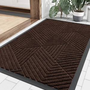 lot 6252 image: Smiry Front Door Mat Outside Entrance, Heavy Duty Sturdy Natural Rubber Doormat, Trap Dirt and Moisture, Easy Clean Low Profile Welcome Floor Mats for Indoor Outdoor Entry, 29.5x17 Inch, Dark Brown - Retail $26