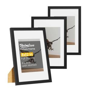 lot 6261 image: Heimlove 8x12 Picture Frames Set of 3 with Mat to Display 6x8 Picture,Plastic Black Photo Frame for Poster,Diploma,Certificate and Document with Gallery Wall Frame Set - Retail $15