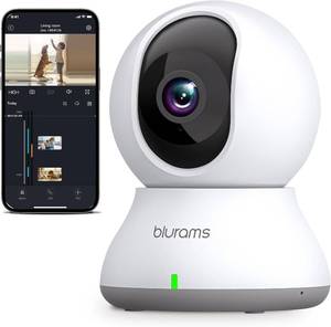 lot 6263 image: blurams Indoor Camera 2K, Cameras for Home Security 5G&2.4GHz, 360° Pet Camera wMotion Tracking, Phone App, 2-Way Audio, IR Night Vision, Siren, Works with Alexa & Google Assistant - Retail $18