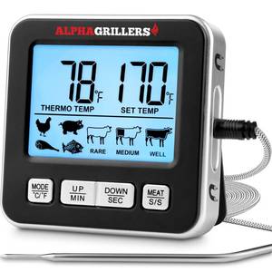 lot 6264 image: Alpha Grillers Meat Thermometer Digital for Oven - Large Display Oven Thermometer for Cooking - Leave-in BBQ Grilling Probe with 7 Presets, Timer, Alarm - Gifts for Men Him Boyfriend Husband - Retail $18