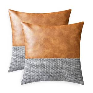 lot 6270 image: CaliTime Throw Pillow Covers Pack of 2 Soft Faux Leather Solid Dyed Cross Chenille Cushion Cases for Couch Sofa Home Decoration 18 X 18 Inches Grey - Retail $19