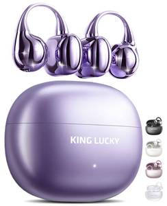 lot 6272 image: King Lucky Clip on Earbuds Open Ear Wireless Bluetooth 5.4 Headphones with Mic,50H Play,Noise Cancelling,Waterproof,Sports Ear Buds,Comfortable for Small Ears & Glasses Wearers,Workouts (Purple) - Retail $24