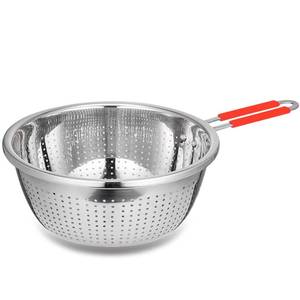 lot 6274 image: Contiup Stainless Steel Perforated Metal Colander Strainer with Long Red Handle Sieve Sifters Use for Kitchen Food Pasta Noodles Spaghetti Vegetables Silver - 10.24 inch (C072-Mer-26) - Retail $24
