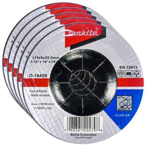 lot 6284 image: Makita 5 Pack - 4.5 Grinding Wheel For Grinders - Aggressive Grinding For Metal - 4-12 x 14 x 78-Inch - Retail $15