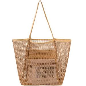 lot 6301 image: Mesh Beach Bag, Large Beach Bags for Women - Woven Straw Tote Bag Waterproof with Inner Pocket, Foldable Waterproof Pool Bag for Swimming Gym Grocery Travel - Retail $7