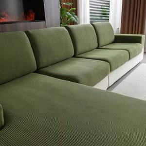 lot 6309 image: OHSIO Sectional Couch Covers, Wear Resistant Stretch Sofa Covers Washable Soft Couch Cushion Covers Anti Slip Furniture Protector Sofa Slipcovers for Pets(4 Pieces 3 Seaters1 Chaise, Green) - Retail $100