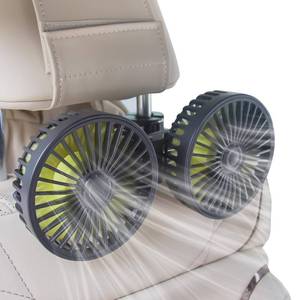 lot 6312 image: XOOL Car Fans for Backseat - Dual Head USB Cooling Car Fan for Kids, 360° Rotatable Car Rear Headrest Fan, Air Circulation Fan with Adjustable Clip for Vehicles SUV RV Truck - Retail $25
