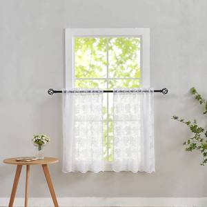 lot 6339 image: YJ YANJUN White Lace Curtains - 36 Inch Length Country Cafe Kitchen Sheer Tier Short Curtains for Bathroom - 2 Panels 26 x 36 Inch - Retail $15