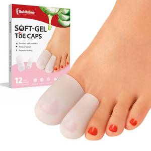 lot 6341 image: Bukihome Silicone Toe Protectors - 12 Pack Gel Toe Sleeves Toe Protectors - Toe Caps with Aloe Vera Essential Oils - Toe Cushions for Pain Relief, Toe Protection for Corns, Calluses (8L  4S) - Retail $10