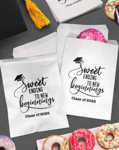 lot 6348 image: Tyndallrays Class of 2025 Sweet Ending to New Beginnings 9x6 in Big Size Graduation Party Favors Graduation Grad Party Candy Treat Snack Goodie Candy Bar Buffet Grease Resistant Paper (50) - Retail $13