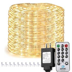 lot 6349 image: Solhice 120ft Rope Lights Outside with Remote Control 440 LED, Waterproof Outdoor LED Christmas Tube Light, Rope Lighting for Deck, Patio Indoor, Warm White (Not Connectable) - Retail $26