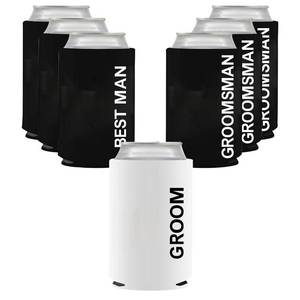 lot 6354 image: LADY & HOME Set of 7 Groom and Groomsmen Can Coolers, Groomsmen Proposal Can Sleeve Favors for Bachelor Party & Wedding Party (WD-Bold-GM) - Retail $16