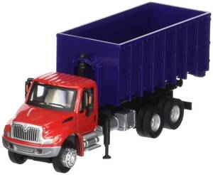 lot 6357 image: Walthers SceneMaster International, Red and Purple 4300 Dumpster Truck - Retail $19