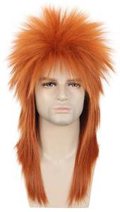 lot 6364 image: karlery Men Women Long Straight Orange Ginger Mullet Wig 70s 80s Heavy Metal Rocker Punk Wig for Cosplay Event Costume Halloween Party - Retail $19