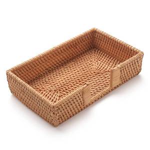 lot 6375 image: Rattan Napkin Holder Rectangle, 9.5 x 5.5 x 2, Wicker Napkin Tray, Woven Guest Towel Holder for RestaurantKitchenBathroom Paper Towels for Guests - Retail $23