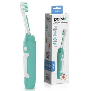 lot 6397 image: petsie Dog Toothbrush  Innovative Eletrolytic Technology  Improves Oral Health & Reduces Bad Breath  No Vibrations & Silent Teeth Cleaning Brush  No Toothpaste Needed  Dog Teeth Cleaning Kit - Retail $70