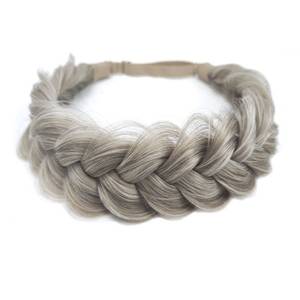 lot 6405 image: STHEJFB Braid Headband 2 Strands Messy Classic Chunky Plaited Wide Braids Elastic Stretch Quality Synthetic Braided Headband Women Girl Bohemian Hair Braid 65g (Light Grey Gold) - Retail $16