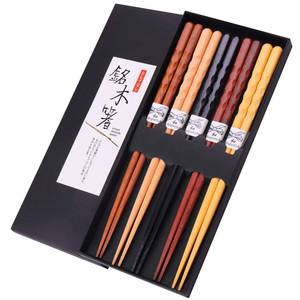 lot 6413 image: GLAMFIELDS Reusable Chopsticks Japanese Natural Wooden 5 Pairs Classic Style Lightweight Hand-Carved Safe Chop Sticks 8.8 Inch22.5cm Gift Set - Retail $6