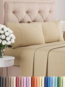 lot 9035 image: King Size 4 Piece Sheet Set - Comfy Breathable & Cooling Bed Sheets Set - Hotel Luxury Bedding for Women, Men, Kids, Teens, Boys & Girls - Deep Pockets, Soft & Wrinkle Free - Tan (Heathered Sheets) - Retail $32