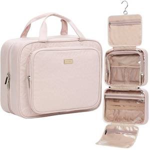 lot 10397 image: NISHEL Travel Toiletry Bag for Women Large Capacity, Makeup Essentials Organizer, Hanging Case for Accessories, Cosmetics, Pink - Retail $20