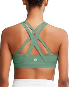 lot 10405 image: RUNNING GIRL Sports Bra for Women, Medium-High Support Criss-Cross Back Strappy Padded Sports Bras Supportive Workout Tops(2825 Green M) - Retail $22