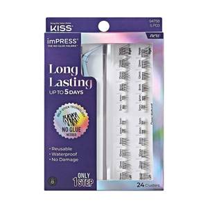 lot 10410 image: KISS imPRESS Falsies Long Lasting Self Adhesive Eyelashes, ��Demi Natural��, 5 Day Extended Wear, 24 Natural Volume Lash Clusters (5,6,8,10,12, & 14mm), Precision Non-Stick Applicator - Retail $17