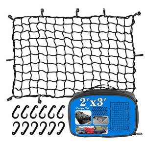 lot 10429 image: 2��x3�� Bungee Cargo Net Stretches to 4x6 for Truck Bed,Pickup Bed,Trailer,Motorcycle and Bike with 6 Adjustable Hooks Heavy Duty 5mm 2��x2�� Mesh Holds Small and Large Loads by Cenipar - Retail $19
