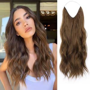 lot 10431 image: Invisible Wire Clip Hair Extensions Transparent Wire Adjustable Size 4 Secure Clips Long Extension Secret Hairpiece 20 Inch Chestnut Brown for Women - Retail $2,375