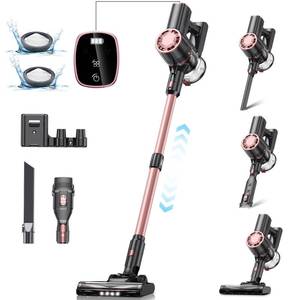 lot 15763 image: Cordless Vacuum Cleaner, 6-in-1 Lightweight Stick Vacuum, Self-Standing, 35Mins Runtime,2200mAh Rechargeable Battery,LED Screen,Powerful Vacuum Cleaners for Home Hardwood Floor Carpet Pet Hair(Pink) - Retail $110