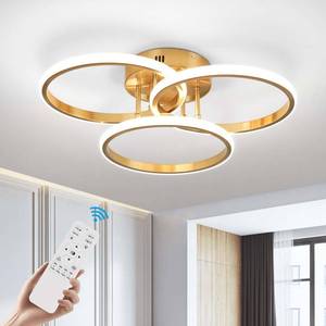 lot 15770 image: Vloitgol Modern Ceiling Light Fixture,3 Rings Dimmable Flush Mount Ceiling Light with Remote Control, Gold Close to Ceiling Lighting Fixtures for Bedroom Living Room Dining Room Kitchen Ceiling Lamp - Retail $60