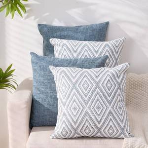 lot 15773 image: HPUK Decorative Throw Pillow Covers Set of 4 Square Couch Pillows Linen Cushion Cover for Couch Sofa Living Room, 18x18 inches, Blue - Retail $26
