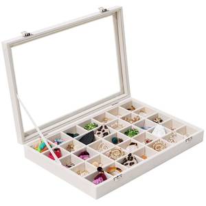 lot 15775 image: Mebbay 35 Grid Earring Organizer Velvet Jewelry Tray Organizer Felt Jewelry Box Tray Holder with Clear Lid for Drawer, Earring Necklace Bracelet Ring Healing Stones Storage (Creamy White) - Retail $20