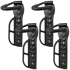 lot 15786 image: DkOvn 4 Pack Bike Rack Garage Wall Mount, Wall Mount Bike Rack with Screws, Heavy Duty Steel Vertical Bike Hook Holds Up to 66lb for Indoor Storage(4 Pack Black) - Retail $20