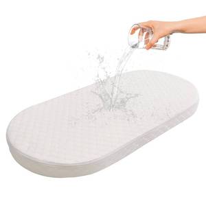 lot 15796 image: Wonder Living Baby Bassinet Mattress, Breathable, Hypoallergenic, Premium Foam, Non-Toxic, Oval Shaped with Removal Waterproof Cover,15 x 30 x 2, White - Retail $31