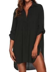 lot 16004 image: Ekouaer Beach Cover Ups for Women V Neck Bathing Suit Cover Up Bikini Swimsuit Coverup Beach Dress Shirt Black XXL - Retail $27