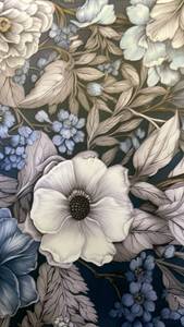 lot 16475 image: Vintage Blue and White Floral Wallpaper Roll - Retail $45